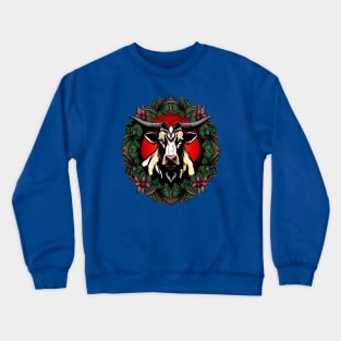 Ox Surrounded By A Wreath Of Red Clover Tattoo Style Art Crewneck Sweatshirt